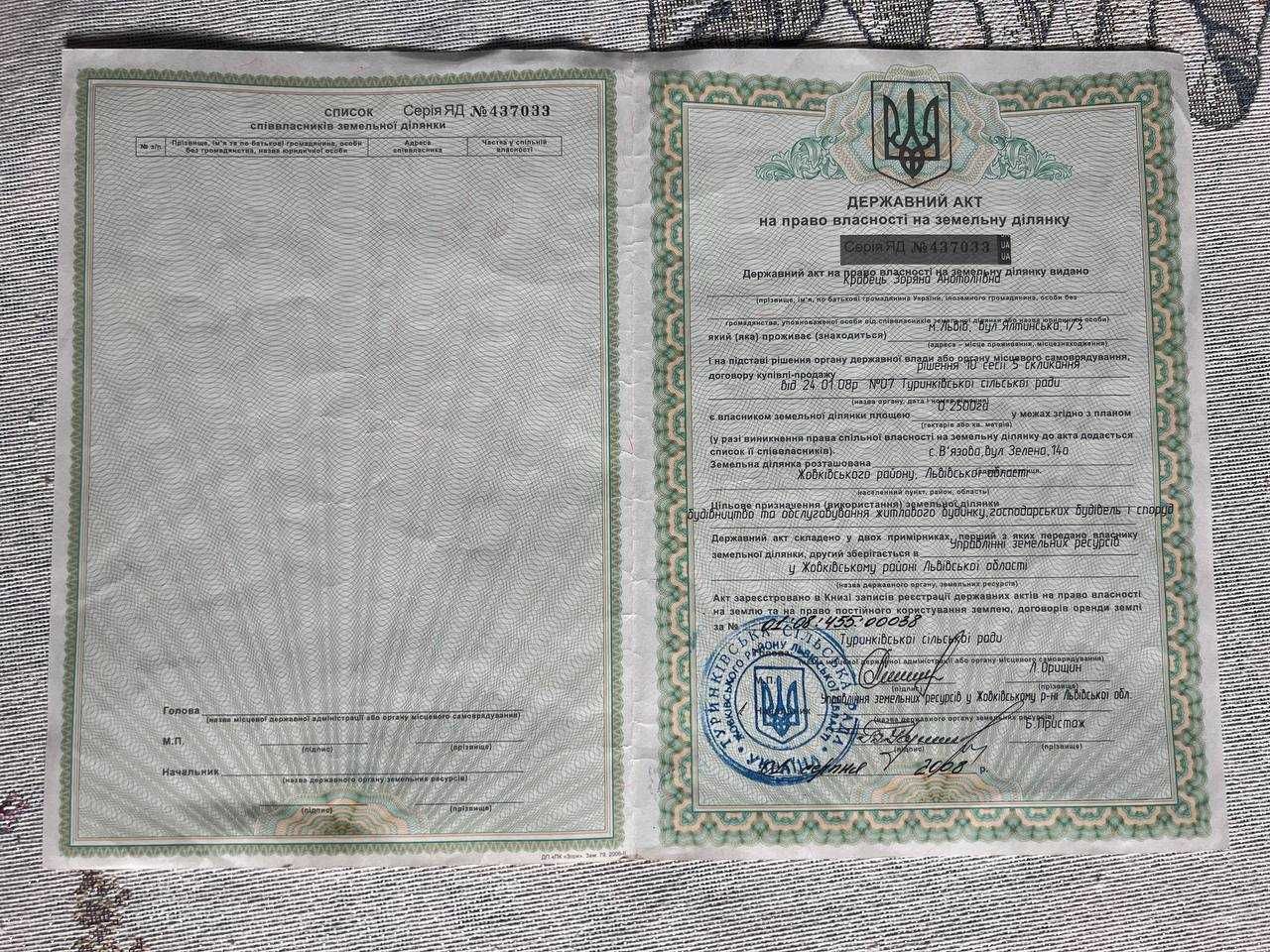 Продаж земельної ділянки, В'язова